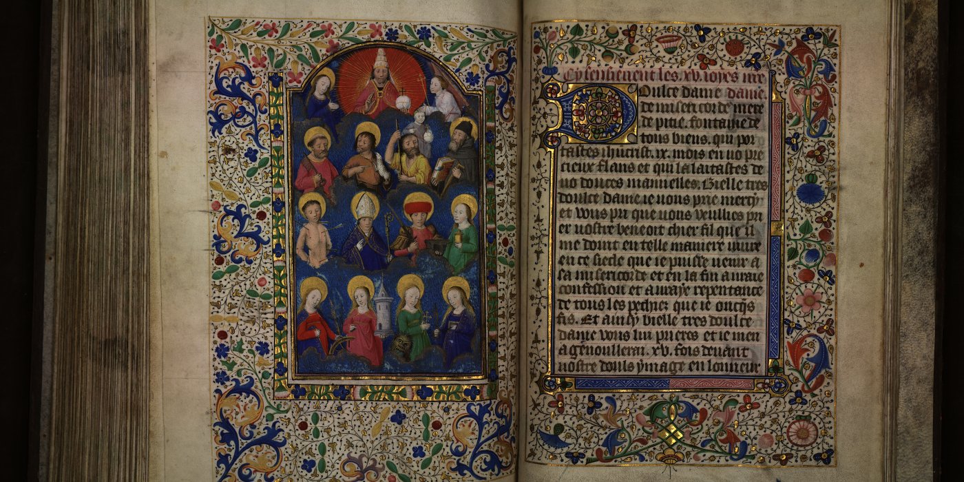 La Grand-Plage. Heures d'Isabeau de Roubaix. Fol. 176 verso : La cour céleste, composée des saints, confesseurs, vierges et martyrs. Livre de prières, vers 1460