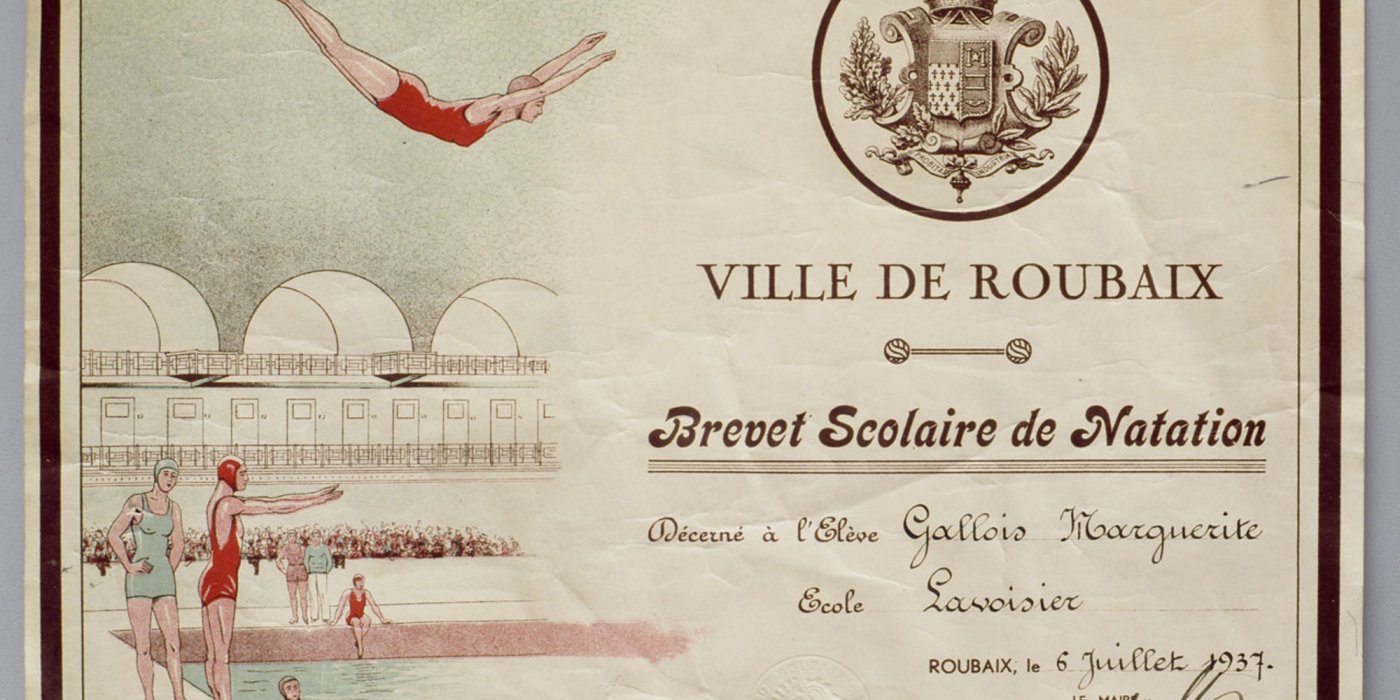 [Sport] Médiathèque La Grand'Plage de Roubaix. Brevet scolaire de natation. 1937. MUS_ARC_PIS1_002.